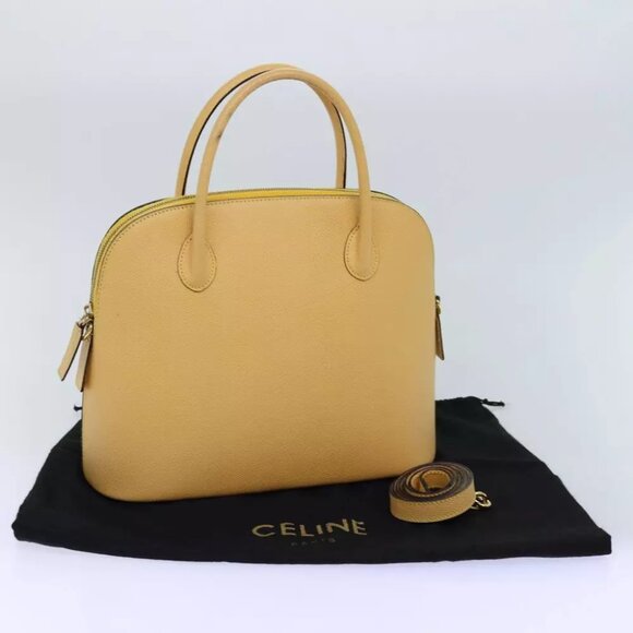 CELINE Hand Bag Leather 2way Yellow Auth bs14695 - Picture 1 of 16